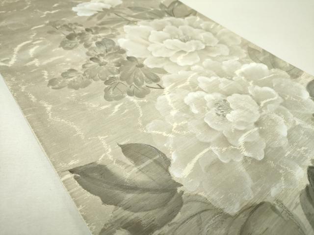 平和屋着物▼太鼓柄袋帯 作家物 刺繍 手描き 牡丹文 金銀糸 正絹 逸品 DABI6056ps