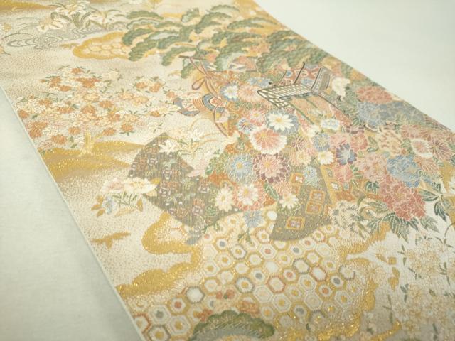 平和屋着物▼全通柄袋帯 皇鳳錦 金糸 正絹 逸品 DABI6061ps