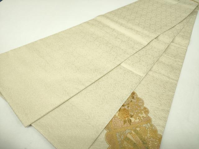 平和屋着物▼太鼓柄袋帯 螺鈿 格天井御所車花文 金銀彩 正絹 逸品 DABI6072ps