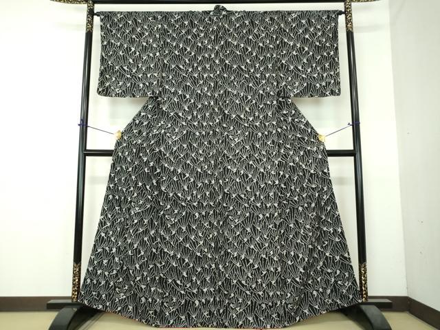 平和屋着物●訪問着 総絞り 若松葉 黒地 正絹 逸品 DABI6117ps