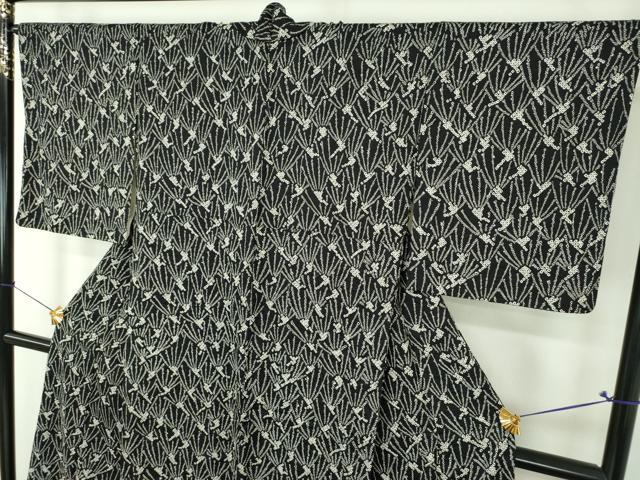 平和屋着物●訪問着 総絞り 若松葉 黒地 正絹 逸品 DABI6117ps