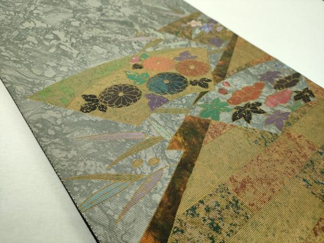 平和屋着物▼太鼓柄袋帯 螺鈿箔 地紙花文 金銀彩 正絹 逸品 DABI6139ps