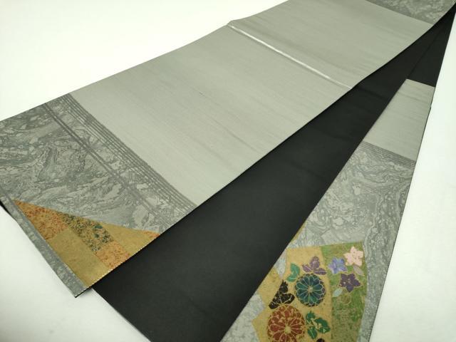 平和屋着物▼太鼓柄袋帯 螺鈿箔 地紙花文 金銀彩 正絹 逸品 DABI6139ps