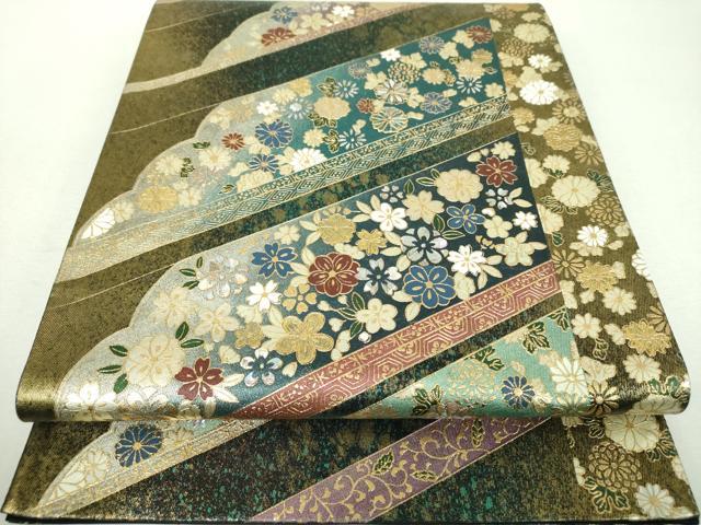 平和屋着物▼太鼓柄袋帯 螺鈿 舞花文 金銀彩 引箔 正絹 逸品 DABI6162ps