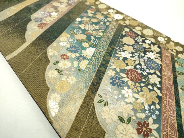 平和屋着物▼太鼓柄袋帯 螺鈿 舞花文 金銀彩 引箔 正絹 逸品 DABI6162ps