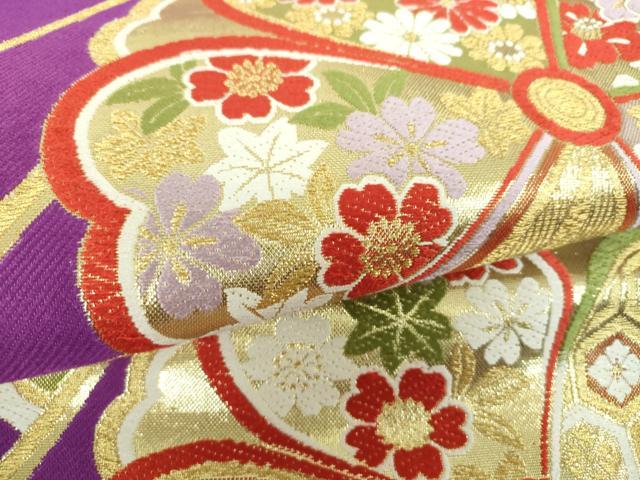 平和屋着物▼六通柄袋帯 唐織 吉祥花文 金糸 正絹 逸品 DABI6164ps