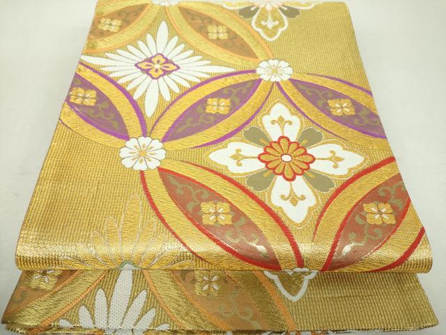平和屋着物▼六通柄袋帯 七宝花文 金糸 正絹 逸品 DABI6166ps