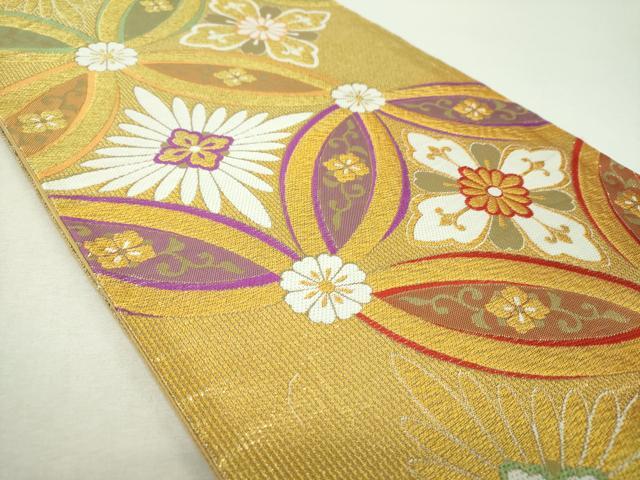 平和屋着物▼六通柄袋帯 七宝花文 金糸 正絹 逸品 DABI6166ps