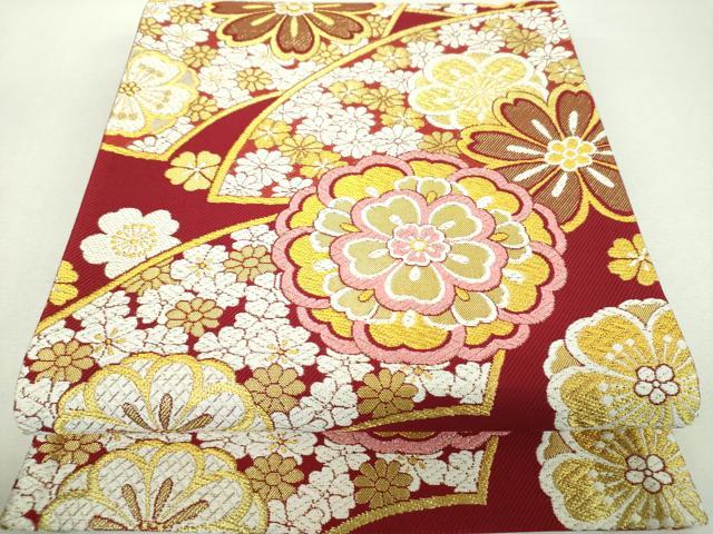 平和屋着物▼六通柄袋帯 地紙花文 金糸 正絹 逸品 DABI6169ps