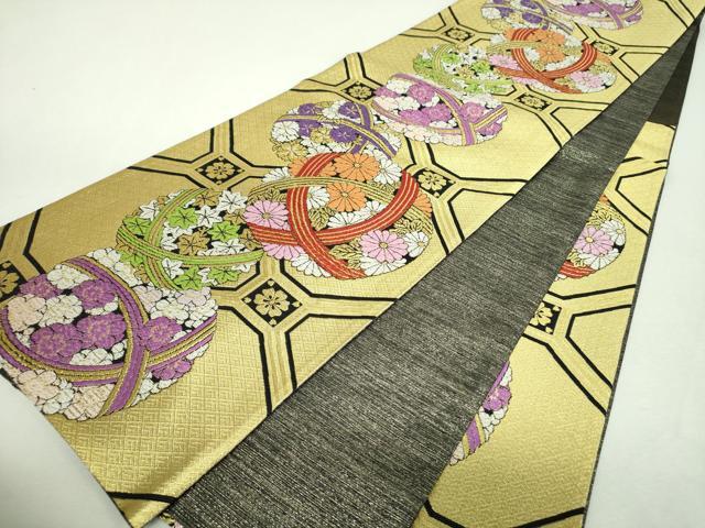 平和屋着物▼六通柄袋帯 蜀江花手毬文 金銀糸 正絹 逸品 DABI6175ps