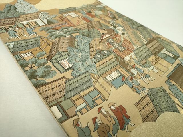 平和屋着物▼全景全通柄袋帯 作家物 金襴綴 古都洛中洛外 金糸 正絹 逸品 DABI6179ps