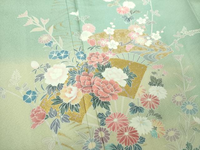 平和屋着物●訪問着 扇面花文 暈し染め 金彩 正絹 逸品 未使用 DABI6209ps