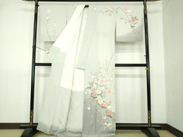 平和屋着物●訪問着 友禅 作家物 槍梅 枝花文 暈し染め 正絹 逸品 DABI6238ps