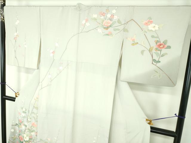 平和屋着物●訪問着 友禅 作家物 槍梅 枝花文 暈し染め 正絹 逸品 DABI6238ps