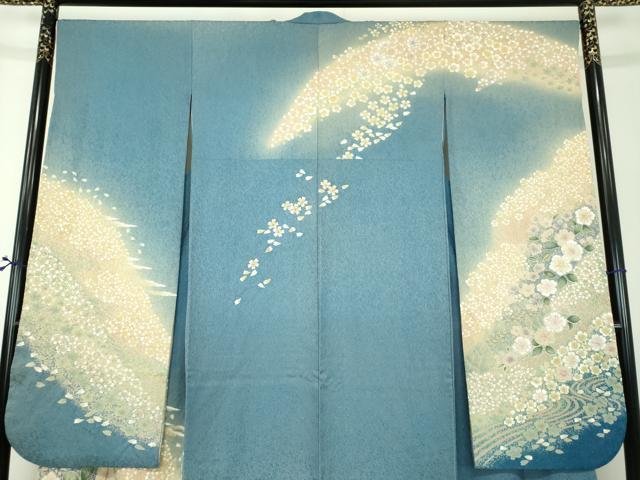 平和屋着物●豪華振袖 絞り 辻が花 暈し染め 金彩 銀通し地 正絹 逸品 DABI6239ps