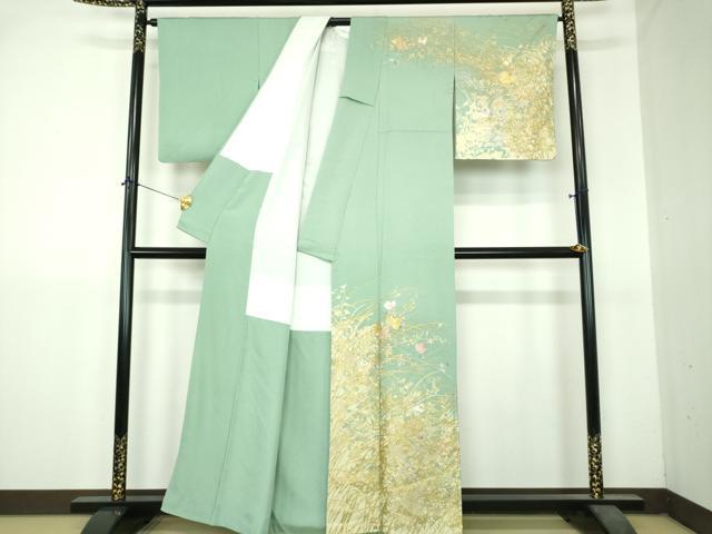 平和屋着物●訪問着 作家物 草花文 シルエット 金銀彩 正絹 逸品 DABI6242ps