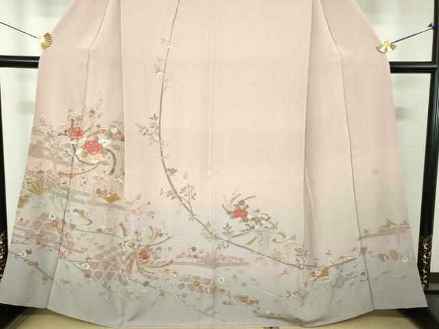 平和屋着物●中国三大刺繍 スワトウ 汕頭相良刺繍 蘇州刺繍 総刺繍 訪問着 檜扇花文 暈し染め 金糸 正絹 逸品 DABI6244ps