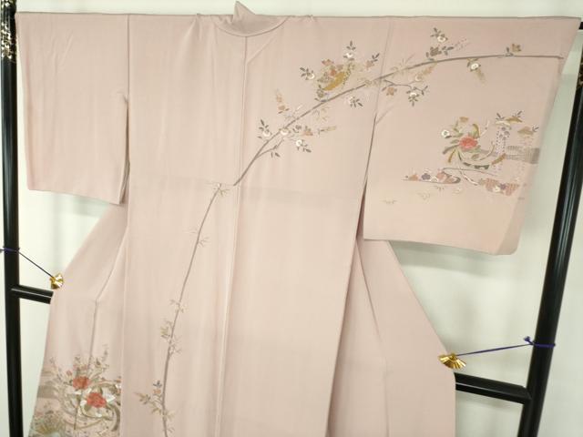平和屋着物●中国三大刺繍 スワトウ 汕頭相良刺繍 蘇州刺繍 総刺繍 訪問着 檜扇花文 暈し染め 金糸 正絹 逸品 DABI6244ps