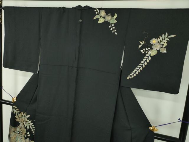 平和屋着物●訪問着 螺鈿 辻が花 暈し染め 黒地 金彩 正絹 逸品 DABI6247ps