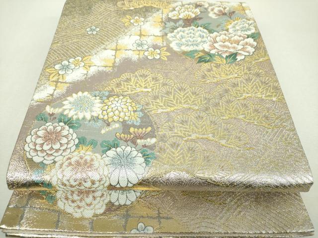 平和屋着物▼六通柄袋帯 吉祥花丸文 金銀糸 正絹 逸品 DABI6257ps