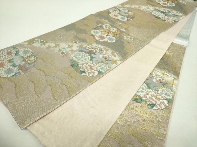 平和屋着物▼六通柄袋帯 吉祥花丸文 金銀糸 正絹 逸品 DABI6257ps