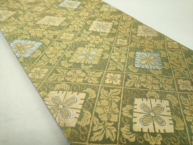平和屋着物▼六通柄袋帯 花菱文 金銀糸 正絹 逸品 DABI6260ps