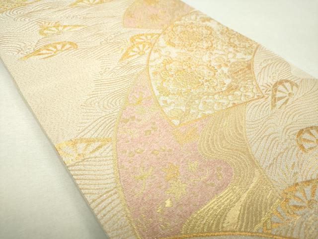 平和屋着物▼六通柄袋帯 地紙重ね花文 金糸 正絹 逸品 DABI6293ps