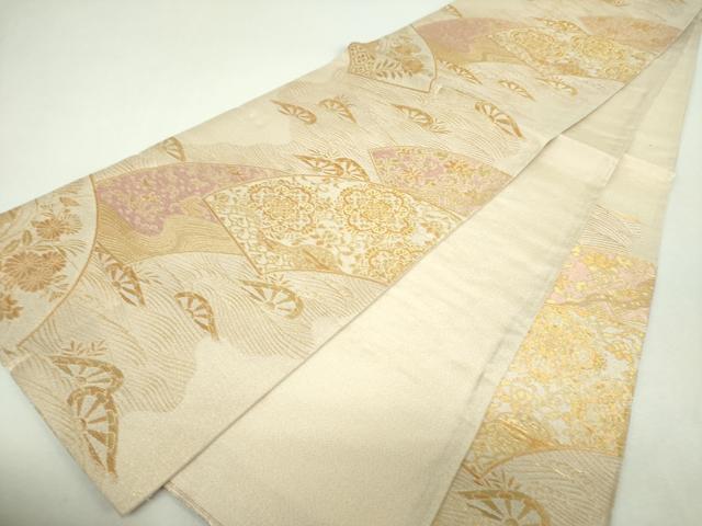 平和屋着物▼六通柄袋帯 地紙重ね花文 金糸 正絹 逸品 DABI6293ps