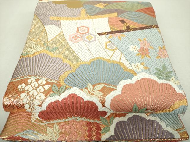 平和屋着物▼佐賀錦 六通柄袋帯 唐織 帆掛け舟 流水吉祥花文 金糸 正絹 逸品 DABI6294ps