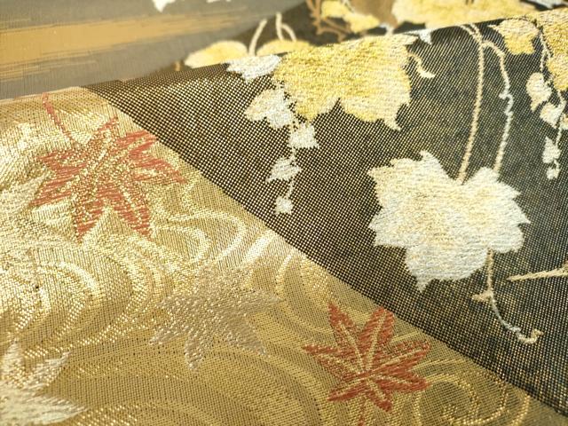 平和屋着物▼西陣 じゅらく謹製 佐賀錦 六通柄袋帯 竜田川 飛鶴蔦の葉文 金銀糸 正絹 逸品 DABI6295ps