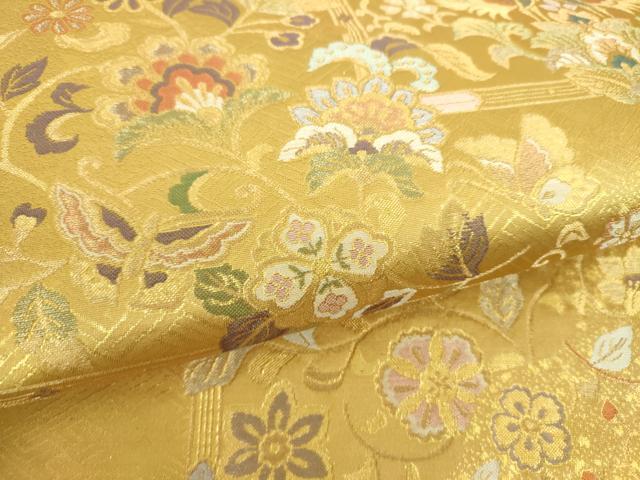 平和屋着物▼六通柄袋帯 舞蝶鳳凰更紗花文 金糸 正絹 逸品 DABI6296ps