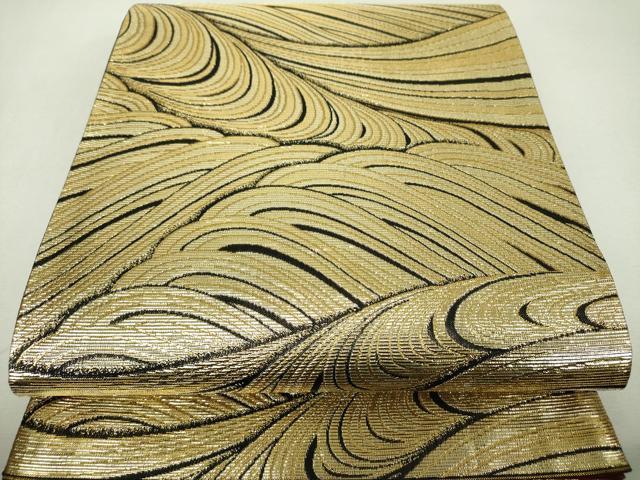 平和屋着物▼全通柄袋帯 流水文 金糸 正絹 逸品 DABI6302ps