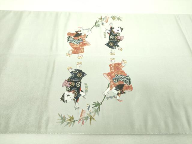 平和屋着物▼太鼓柄袋帯 総刺繍 七夕 童子 金銀糸 引箔 正絹 逸品 DABI6305ps