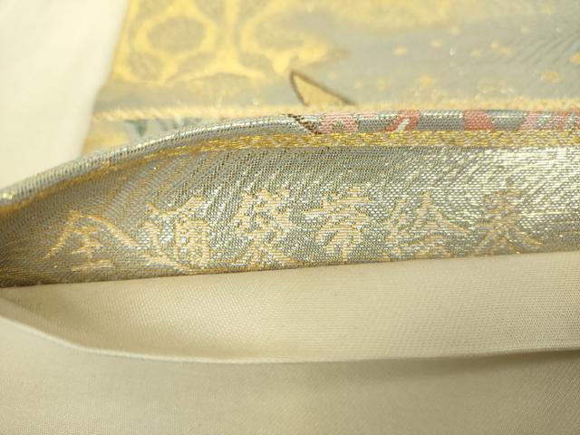 平和屋着物▼全通柄袋帯 誰が袖飛鶴楽器花文 金糸 正絹 逸品 DABI6313ps