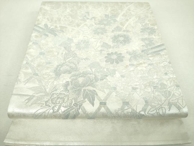 平和屋着物▼中国三大刺繍 総相良刺繍 総刺繍 太鼓柄袋帯 籬花文 銀糸 正絹 逸品 未使用 DABI6314ps