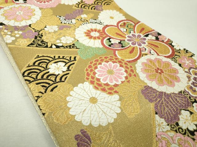 平和屋着物▼六通柄袋帯 唐織 吉祥花文 金糸 正絹 逸品 DABI6322ps