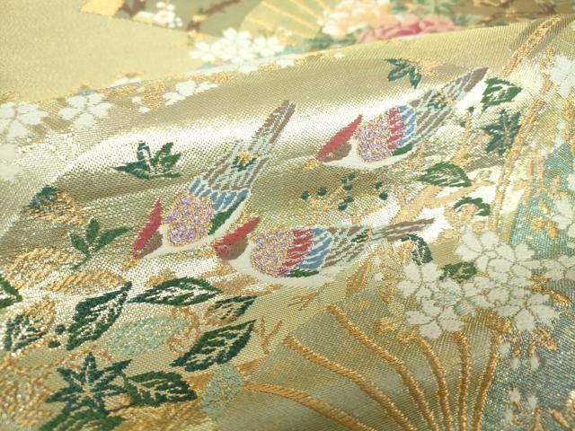 平和屋着物▼六通柄袋帯 唐織 扇面花鳥文 金銀糸 正絹 逸品 DABI6329ps