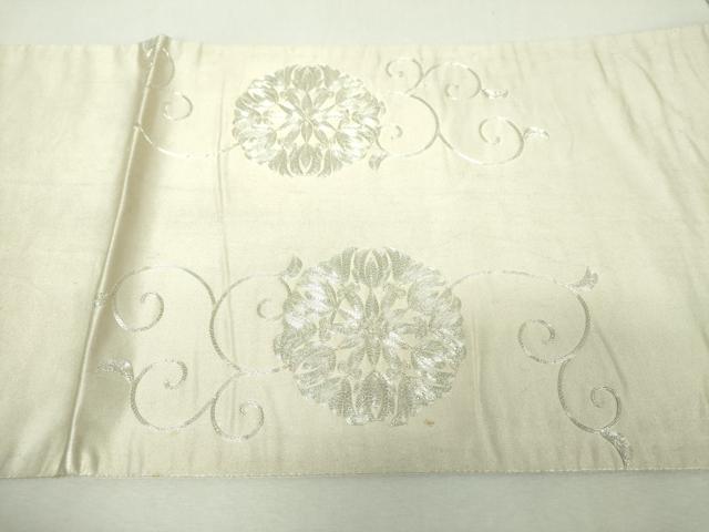 平和屋着物▼太鼓柄袋帯 駒刺繍 総刺繍 花唐草文 銀糸 正絹 逸品 DABI6331ps