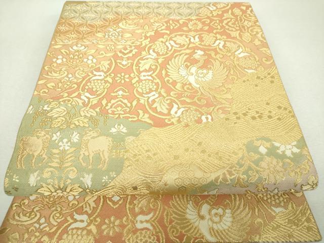 平和屋着物▼西陣 服部織物謹製 六通柄袋帯 道長鳥獣花文 金糸 正絹 逸品 DABI6344ps