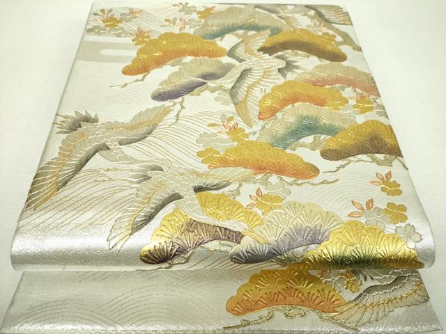 平和屋着物▼太鼓柄袋帯 立波飛鶴桜松文 金銀彩 正絹 逸品 DABI6345ps