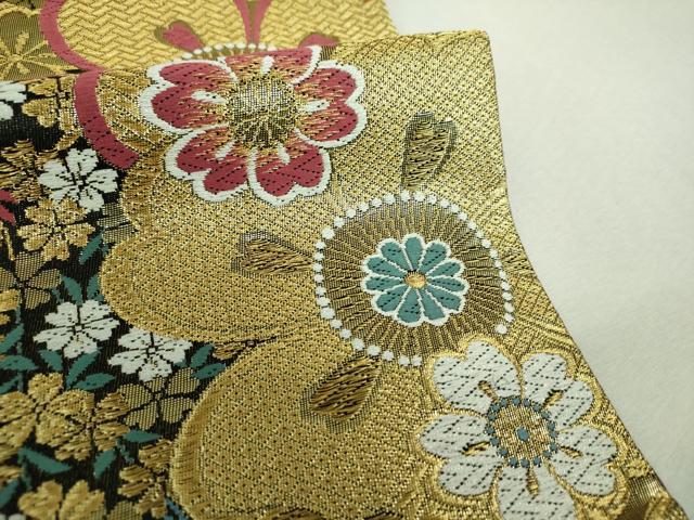 平和屋着物▼六通柄袋帯 唐織 枝垂れ桜 金糸 正絹 逸品 DABI6349ps