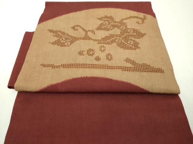 平和屋着物●つけ帯 紬地 総刺繍 蔦の葉花文 正絹 逸品 DABI6355ps