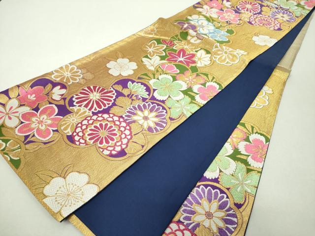 平和屋着物▼六通柄袋帯 吉祥花文 金糸 正絹 逸品 DABI6362ps