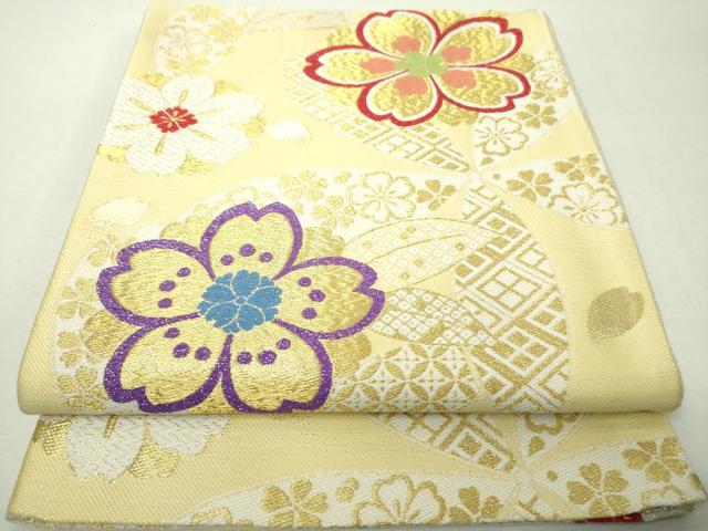 平和屋着物▼六通柄袋帯 舞桜 金糸 正絹 逸品 DABI6363ps