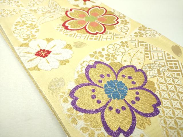 平和屋着物▼六通柄袋帯 舞桜 金糸 正絹 逸品 DABI6363ps