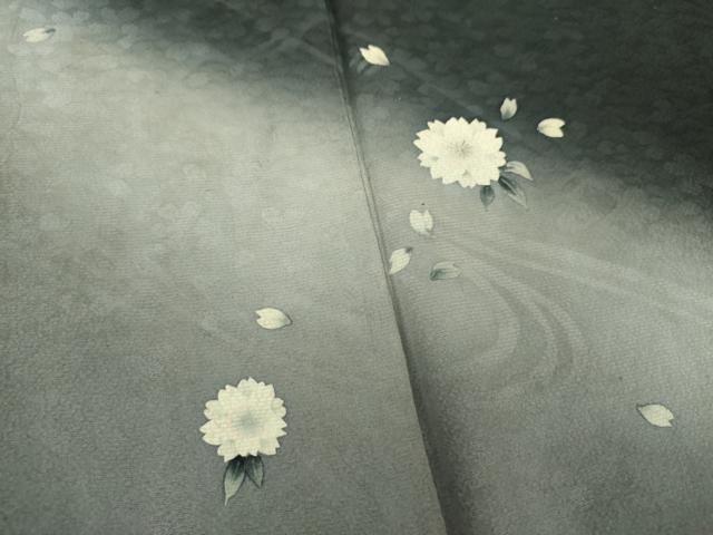平和屋着物●世界的友禅作家 千地泰弘 訪問着 流水桜 暈し染め 黒地 正絹 逸品 DABI6392ps