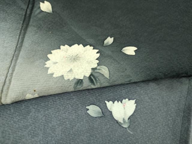 平和屋着物●世界的友禅作家 千地泰弘 訪問着 流水桜 暈し染め 黒地 正絹 逸品 DABI6392ps