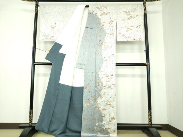 平和屋着物●訪問着 駒刺繍 杢目絞り 吉祥花文 正絹 逸品 DABI6396ps