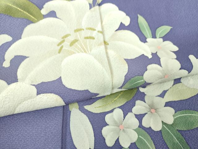 平和屋着物●訪問着 刺繍 手描き 百合 草花文 金彩 正絹 逸品 DABI6398ps