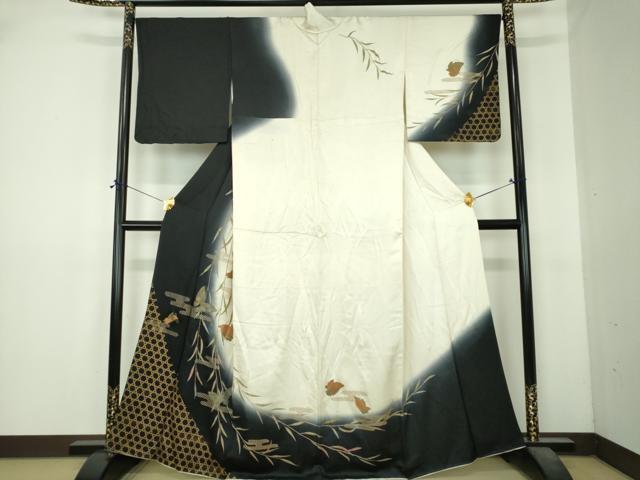 平和屋着物●訪問着 枝垂れ柳 舞蝶文 暈し染め 金彩 正絹 逸品 DABI6401ps